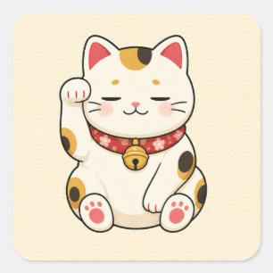 Slaperige Geluks Kat Vierkante Sticker