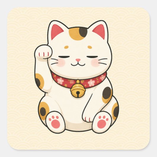 Slaperige Geluks Kat Vierkante Sticker (Voorkant)