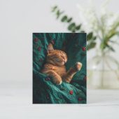 Slaperige Gemberkat Onder de Dekens Briefkaart (Staand voorkant)