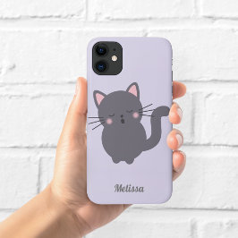 Slaperige Grijze Kat Paarse Hoes voor Telefoon