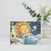 Slaperige grillige zonneschijn in bed briefkaart (Staand voorkant)