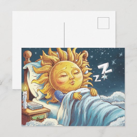 Slaperige grillige zonneschijn in bed briefkaart (Voorkant / Achterkant)