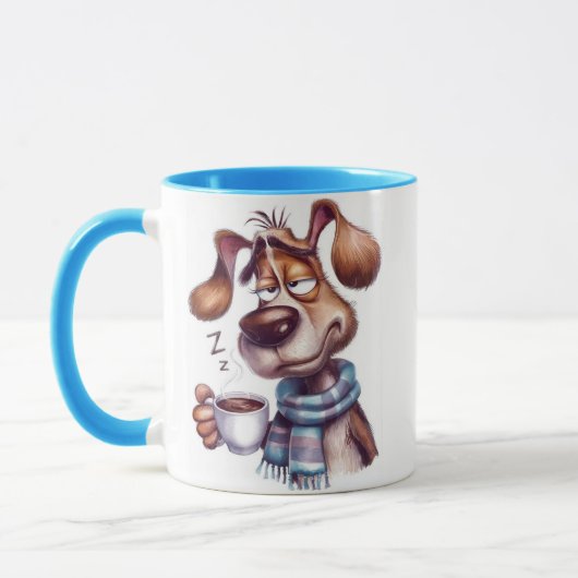 Slaperige hond met kopje koffie mok (Links)