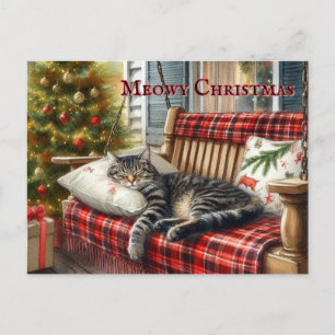 Slaperige Kat en Kerstboom Briefkaart