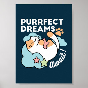 Slaperige Kat Knuffelt Ster – Perfecte Dromen Scha Poster