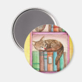 Slaperige kat op boekenplank magneet (Voorkant / Achterkant)
