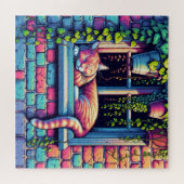 Slaperige Kat op Vensterbank Ai Kunst Legpuzzel (Horizontaal)