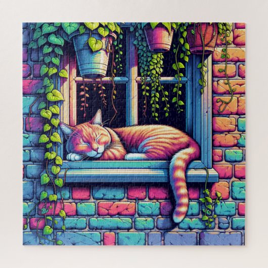 Slaperige Kat op Vensterbank Ai Kunst Legpuzzel (Verticaal)