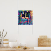 Slaperige Kat op Vensterbank Ai Kunst Poster (Keuken)