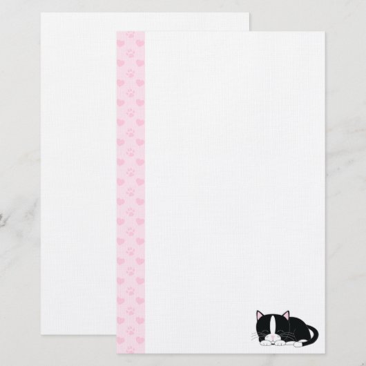 Slaperige Kat {Tuxedo} Briefpapier (Voorkant / Achterkant)