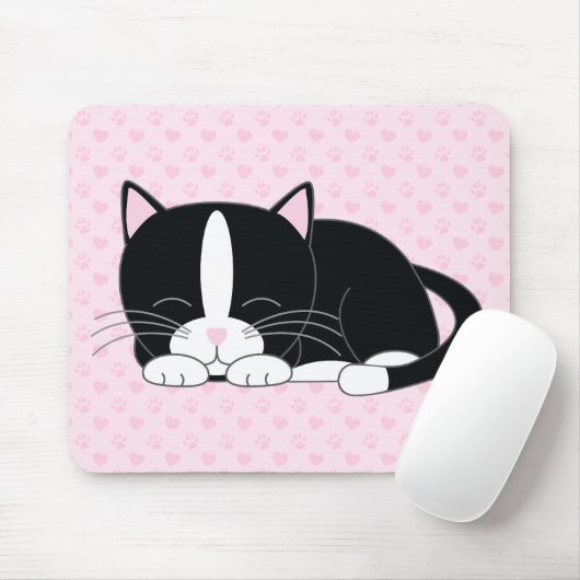 Slaperige Kat {Tuxedo} Muismat (Met muis)