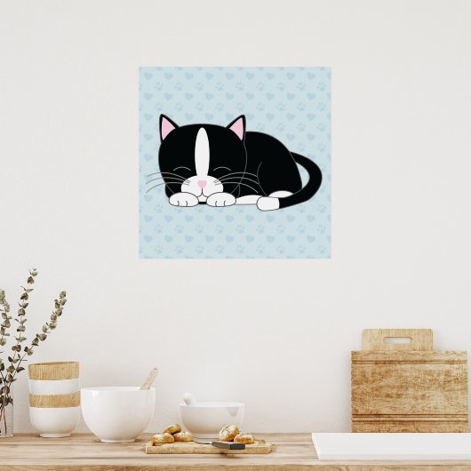 Slaperige Kat {Tuxedo} Poster (Keuken)