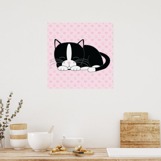 Slaperige Kat {Tuxedo} Poster (Keuken)