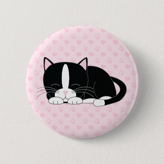 Slaperige Kat {Tuxedo} Ronde Button 5,7 Cm (Voorkant)