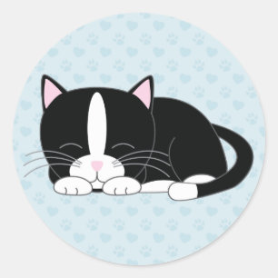 Slaperige Kat {Tuxedo} Ronde Sticker