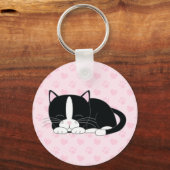 Slaperige Kat {Tuxedo} Sleutelhanger (Voorkant)