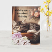 Slaperige Kat Verjaardag Kaart (Gele Bloem)