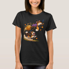 Slaperige Kat Vliegende Bezem Halloween Grappige H T-shirt