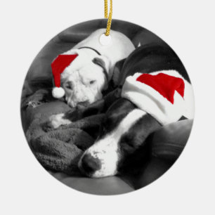 slaperige kerst pitbull puppy's schattig kerstman keramisch ornament