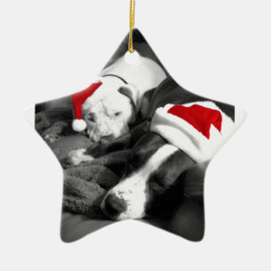 slaperige kerst pitbull puppy's schattig kerstman keramisch ornament