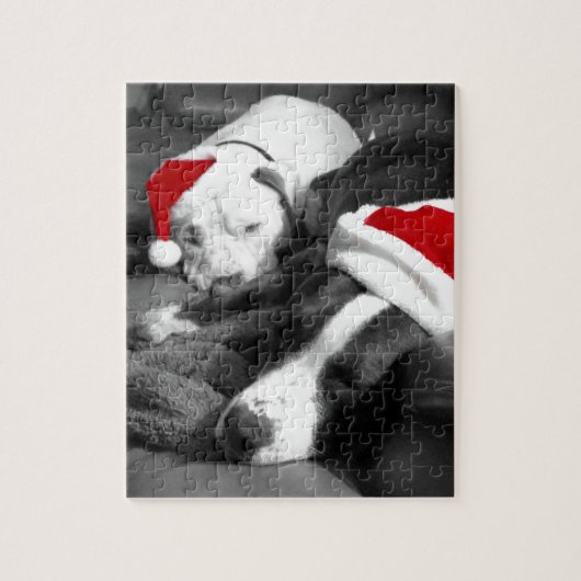 slaperige kerst pitbull puppy's schattig kerstman legpuzzel (Verticaal)