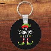 Slaperige Kerstelf Matching Pyjama Kerstfeest Sleutelhanger (Voorkant)