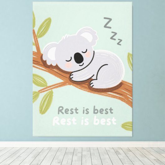 Slaperige Koala Rustige Kinderkamer Kunst Canvas Afdruk (Insitu (Houten vloer))