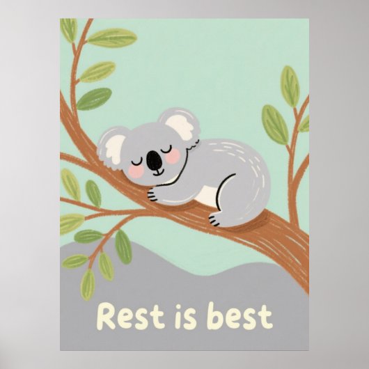 Slaperige Koala Rustige Kinderkamer Kunst Poster (Voorkant)