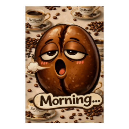 Slaperige koffieboon herkenbaar voor koffieliefheb perfect poster