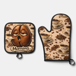 Slaperige koffieboonoven, mint en pannenlap set de