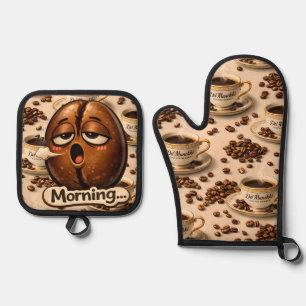 Slaperige koffieboonoven, mint en pannenlap set de
