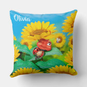 Slaperige lieveheersbeestje & zonnebloemen, aangep kussen (Achterkant)
