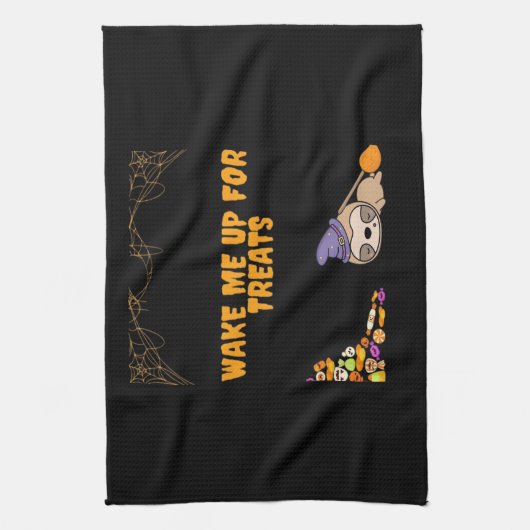 Slaperige luiaard klaar voor Halloween traktaties! Theedoek (Verticaal)