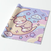 Slaperige Maan Kitten Cadeaupapier (Uitgerold)