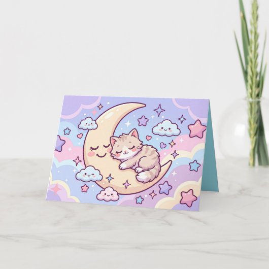 Slaperige Maan Kitten Kaart (Voorkant)