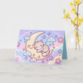 Slaperige Maan Kitten Kaart (Gele Bloem)