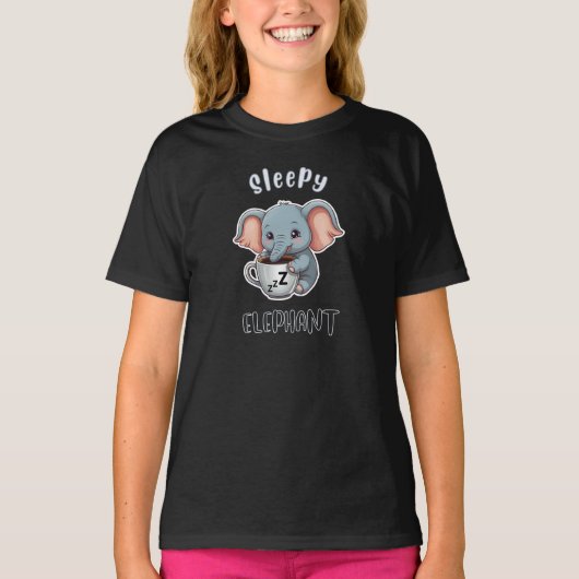 Slaperige olifant koffieverslaafde t-shirt (Voorkant)