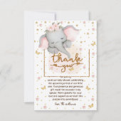 Slaperige Olifant Schattige Baby Meisje Douche Bedankkaart (Voorkant)