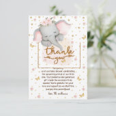 Slaperige Olifant Schattige Baby Meisje Douche Bedankkaart (Staand voorkant)