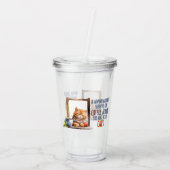 Slaperige Oranje Kat met Koffie – Cosy Cat Acryl Drinkbeker (Achterkant)