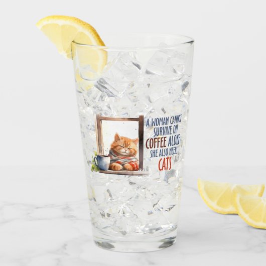 Slaperige Oranje Kat met Koffie – Cosy Cat Glas (Voorkant ijs)
