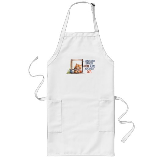 Slaperige Oranje Kat met Koffie – Cosy Cat Lang Schort (Voorkant)