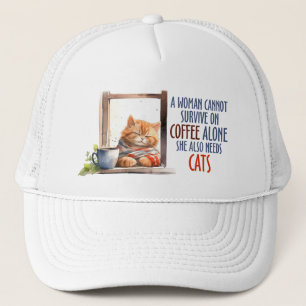 Slaperige Oranje Kat met Koffie – Cosy Cat Trucker Pet