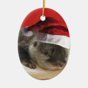 Slaperige Otter Kerstman Keramisch Ornament