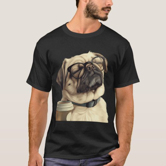 Slaperige Pug en Koffie T-shirt (Voorkant)