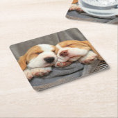 Slaperige Puppies Kartonnen Onderzetters (Schuin)