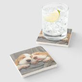 Slaperige Puppies Stenen Onderzetter (Zijkant)