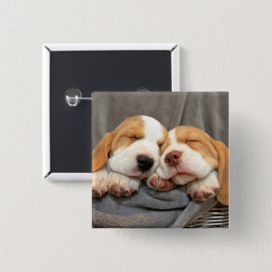 Slaperige Puppies Vierkante Button 5,1 Cm (Voorkant /achterkant)