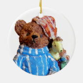 Slaperige pyjama teddybeer met speelgoed keramisch ornament (Achterkant)