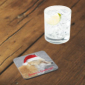 Slaperige rode vos met rode kerstmuts vakantie bier onderzetter